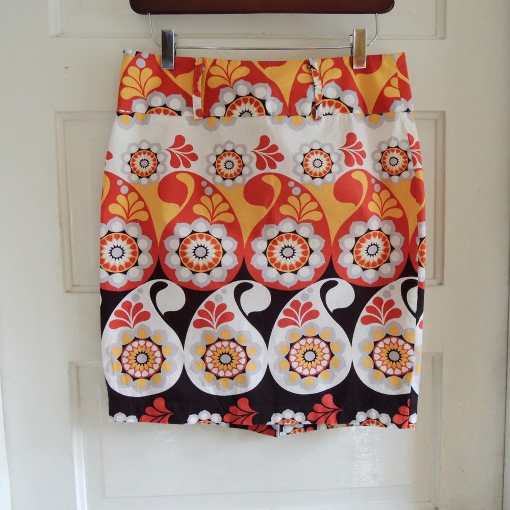 HeartSoul Orange & White Paisley Stretch Cotton Mini Skirt S/M